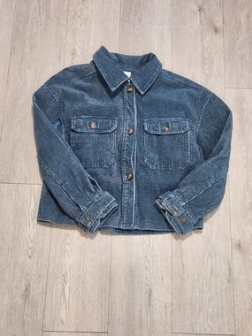 AVEC LES FILLES Blue Cotton Corduroy Cropped Trucker Jacket M